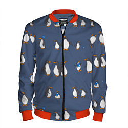 Бомбер мужской Забавное семейство пингвинов, цвет: 3D-красный