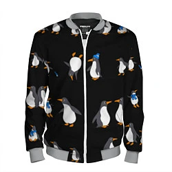 Бомбер мужской Веселая семья пингвинов, цвет: 3D-меланж