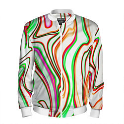 Бомбер мужской Разноцветные волнистые линии абстракция, цвет: 3D-белый
