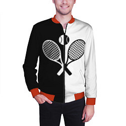 Бомбер мужской Теннис - чёрно белое, цвет: 3D-красный — фото 2