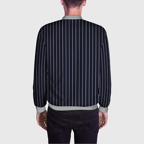 Мужской бомбер Строгий тёмно-синий в полоску / 3D-Меланж – фото 4