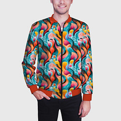 Бомбер мужской Разноцветные кляксы паттерн, цвет: 3D-красный — фото 2