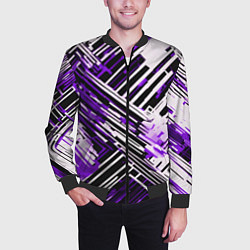 Бомбер мужской Киберпанк линии белые и фиолетовые, цвет: 3D-черный — фото 2