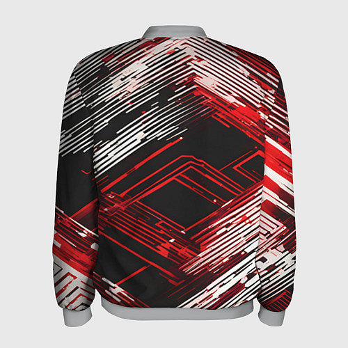 Мужской бомбер Киберпанк линии белые и красные / 3D-Меланж – фото 2