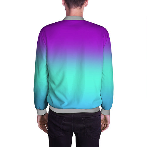 Мужской бомбер Фиолетовый бирюзовый голубой неоновый градиент / 3D-Меланж – фото 4