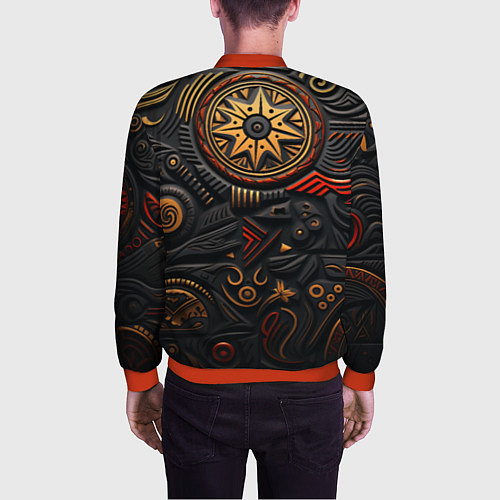 Мужской бомбер Абстрактный узор в славянской стилистике / 3D-Красный – фото 4