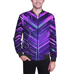 Бомбер мужской Фиолетовые неон полосы киберпанк, цвет: 3D-черный — фото 2