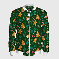 Бомбер мужской New year pattern with green background, цвет: 3D-белый