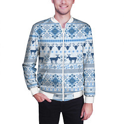 Бомбер мужской Blue sweater with reindeer, цвет: 3D-белый — фото 2