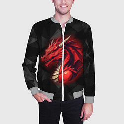 Бомбер мужской Красный дракон на полигональном черном фоне, цвет: 3D-меланж — фото 2