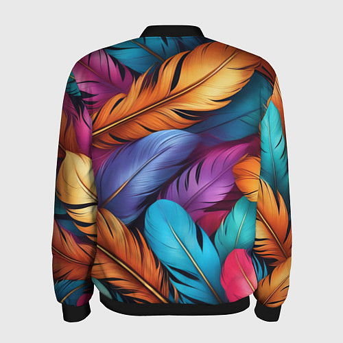 Мужской бомбер Перья паттерн - нейросеть / 3D-Черный – фото 2