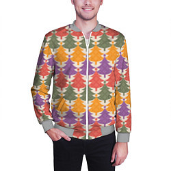 Бомбер мужской Новогодние разноцветные ёлочки, цвет: 3D-меланж — фото 2