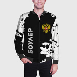 Бомбер мужской Боулер из России и герб РФ вертикально, цвет: 3D-черный — фото 2