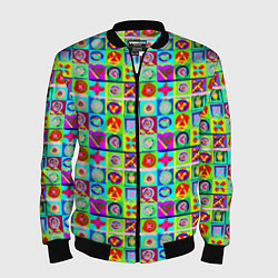 Бомбер мужской Сердца и квадраты абстракция, цвет: 3D-черный
