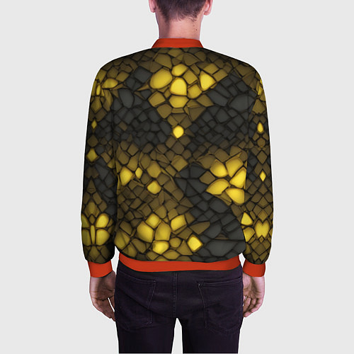 Мужской бомбер Жёлтый трескающийся камень / 3D-Красный – фото 4