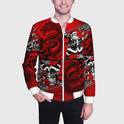 Бомбер мужской Дед Мороз с копьем и драконом, цвет: 3D-белый — фото 2