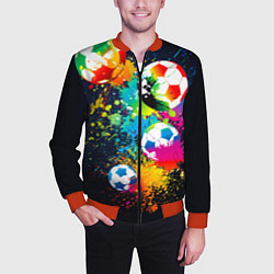 Бомбер мужской Разноцветные футбольные мячи, цвет: 3D-красный — фото 2