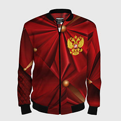Бомбер мужской Золотой герб России на красной абстракции, цвет: 3D-черный