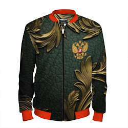 Бомбер мужской Золотые узоры и герб России, цвет: 3D-красный