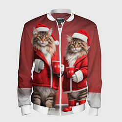 Мужской бомбер С новым котом - два кота в костюмах Санты