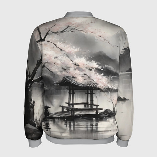Мужской бомбер Пейзаж японское озеро / 3D-Меланж – фото 2