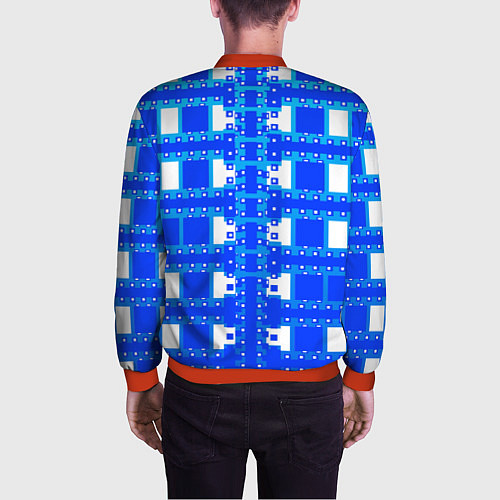 Мужской бомбер Синие и белые квадраты / 3D-Красный – фото 4