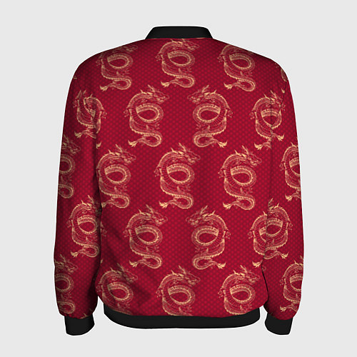 Мужской бомбер Китайский дракон на красном фоне / 3D-Черный – фото 2