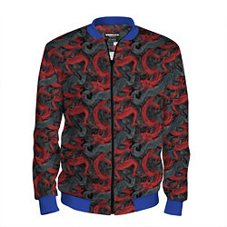 Бомбер мужской Красные драконы на сером фоне, цвет: 3D-синий