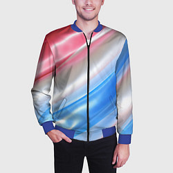 Бомбер мужской Белые синие красные светлые полосы абстракции, цвет: 3D-синий — фото 2