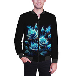 Бомбер мужской Розы в голубом огне, цвет: 3D-черный — фото 2