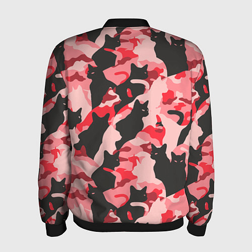 Мужской бомбер Розовый камуфляж из котов / 3D-Черный – фото 2