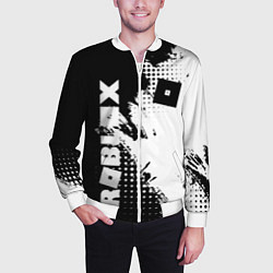 Бомбер мужской Роблокс - черно-белая абстракция, цвет: 3D-белый — фото 2