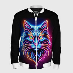 Бомбер мужской Суровый неоновый кот, цвет: 3D-белый