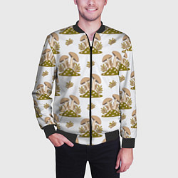 Бомбер мужской Грибы и веточки, цвет: 3D-черный — фото 2