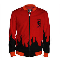 Бомбер мужской NBA огонь спорт текстура, цвет: 3D-красный