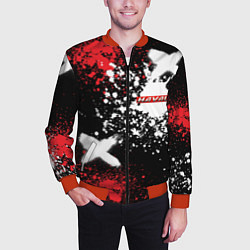 Бомбер мужской Хавал на фоне граффити и брызг красок, цвет: 3D-красный — фото 2