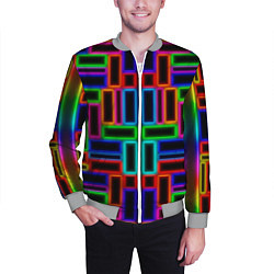 Бомбер мужской Цветные светящиеся прямоугольники, цвет: 3D-меланж — фото 2