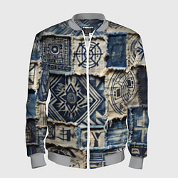 Бомбер мужской Татуировки майя на дениме, цвет: 3D-меланж
