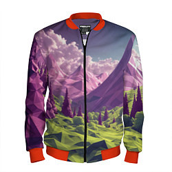 Бомбер мужской Геометрический зеленый пейзаж и фиолетовые горы, цвет: 3D-красный