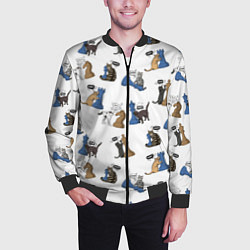 Бомбер мужской Котики и шахматы белый, цвет: 3D-черный — фото 2