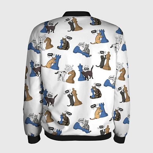 Мужской бомбер Котики и шахматы белый / 3D-Черный – фото 2
