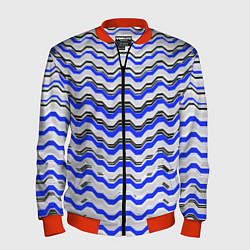 Бомбер мужской Black and blue stripes on a white background, цвет: 3D-красный