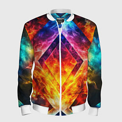 Бомбер мужской Красочный неоновый узор с огнем на фоне, цвет: 3D-белый
