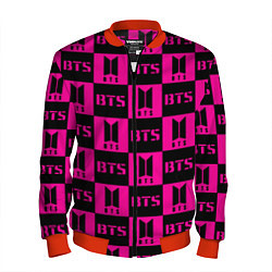 Бомбер мужской BTS pattern pink logo, цвет: 3D-красный