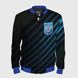 Бомбер мужской Синяя абстракция и герб России, цвет: 3D-синий