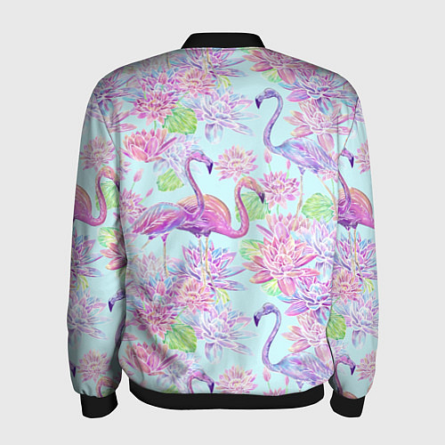 Мужской бомбер Фламинго и кувшинки батик / 3D-Черный – фото 2
