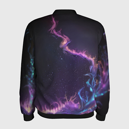 Мужской бомбер Неоновый сиреневый дракон на черном фоне / 3D-Черный – фото 2