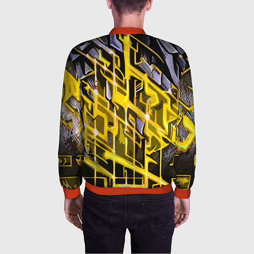 Мужской бомбер Yellow and white abstraction / 3D-Красный – фото 4