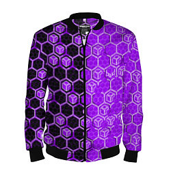 Бомбер мужской Техно-киберпанк шестиугольники фиолетовый и чёрный, цвет: 3D-черный