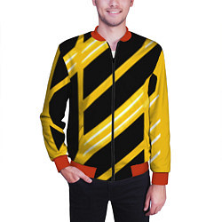 Бомбер мужской Чёрно-белые полосы на жёлтом фоне, цвет: 3D-красный — фото 2
